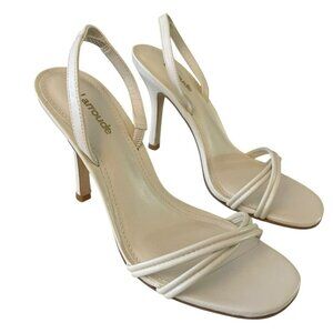 Larroude Annie Leather Ivory Slingback Heels Sandal Shoes Size 7.5 NEW